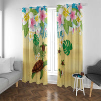 Aloha Turtle Family on The Beach Window Curtain with Hawaiian Colorful Plumeria LT03 With Grommets Beige - Polynesian Pride