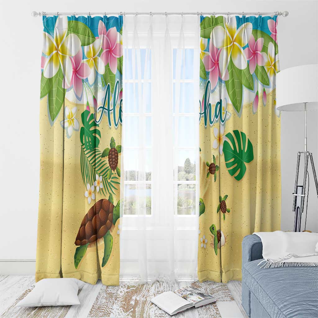 Aloha Turtle Family on The Beach Window Curtain with Hawaiian Colorful Plumeria LT03 - Polynesian Pride