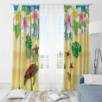 Aloha Turtle Family on The Beach Window Curtain with Hawaiian Colorful Plumeria LT03 - Polynesian Pride