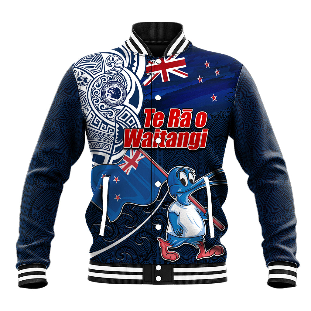 New Zealand Waitangi Baseball Jacket Te Ra O Waitangi Maori Kiwis Bird LT03 Unisex Blue - Polynesian Pride