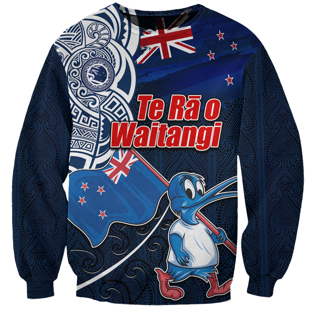 New Zealand Waitangi Sweatshirt Te Ra O Waitangi Maori Kiwis Bird LT03 Unisex Blue - Polynesian Pride