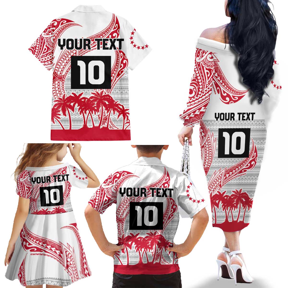 Cook Islands Marathon 2025-Pursuit in Paradise Family Matching Off The Shoulder Long Sleeve Dress and Hawaiian Shirt Red Color