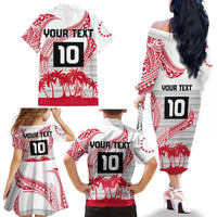 Cook Islands Marathon 2025-Pursuit in Paradise Family Matching Off The Shoulder Long Sleeve Dress and Hawaiian Shirt Red Color