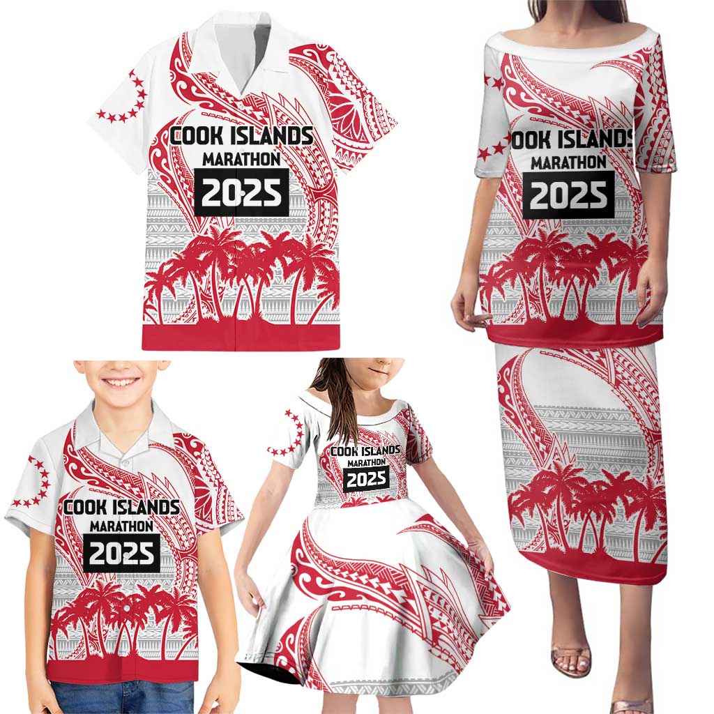 Cook Islands Marathon 2025-Pursuit in Paradise Family Matching Puletasi and Hawaiian Shirt Red Color