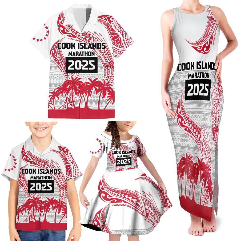 Cook Islands Marathon 2025-Pursuit in Paradise Family Matching Tank Maxi Dress and Hawaiian Shirt Red Color