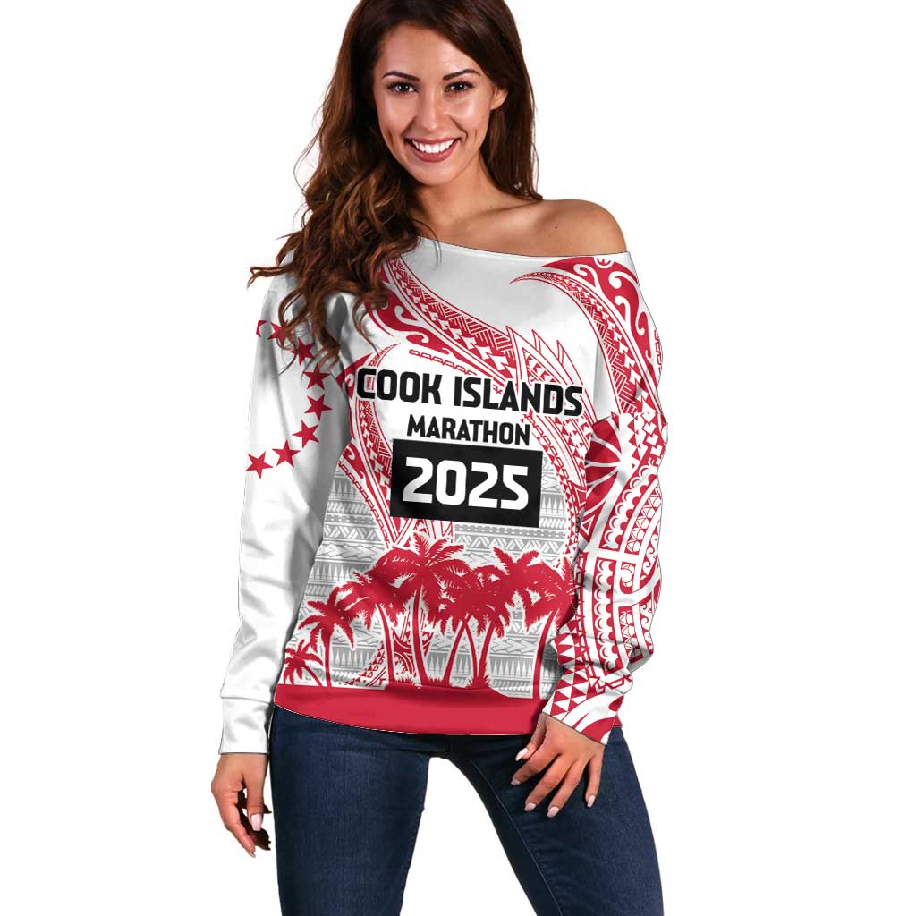 Cook Islands Marathon 2025-Pursuit in Paradise Off Shoulder Sweater Red Color