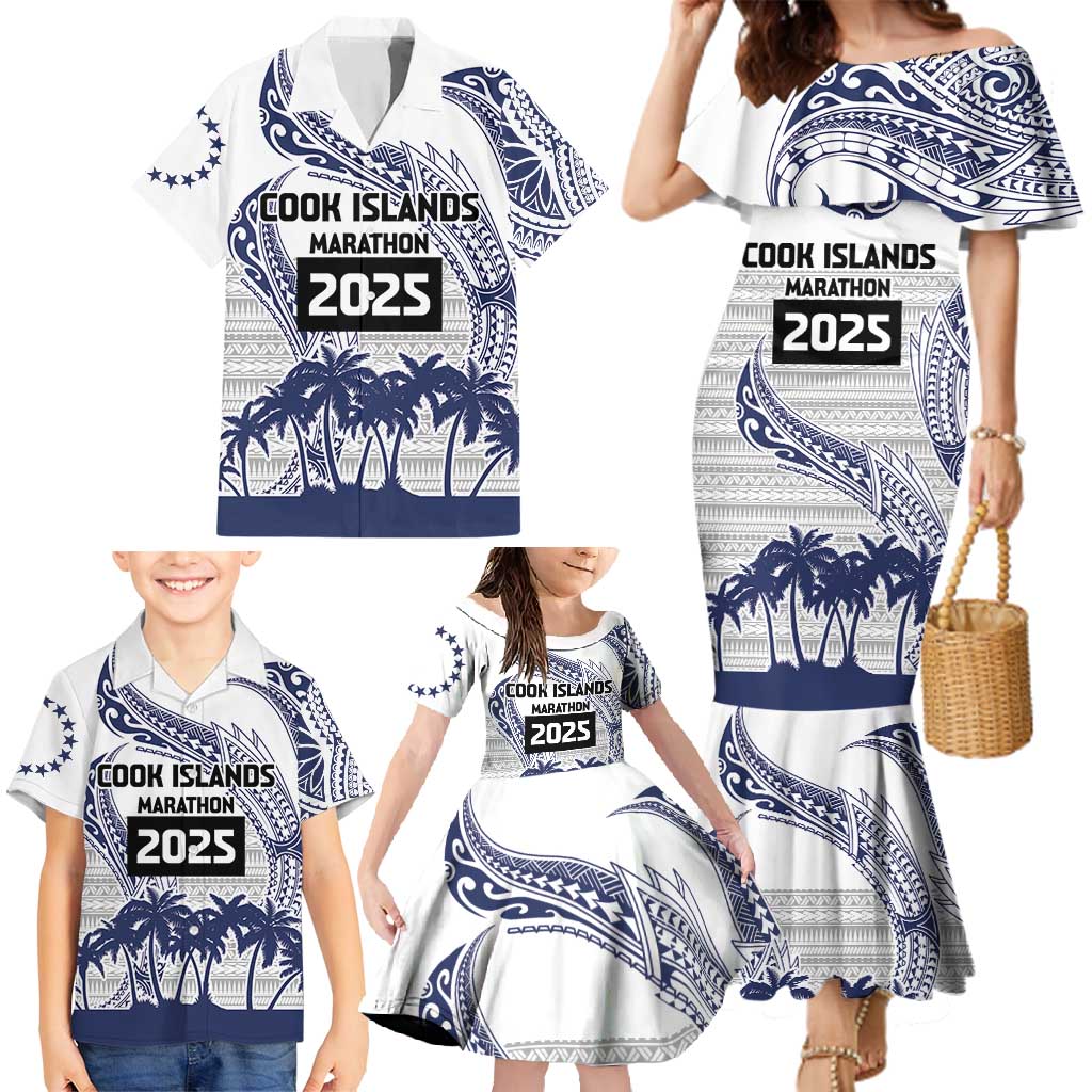 Cook Islands Marathon 2025-Pursuit in Paradise Family Matching Mermaid Dress and Hawaiian Shirt Blue Color