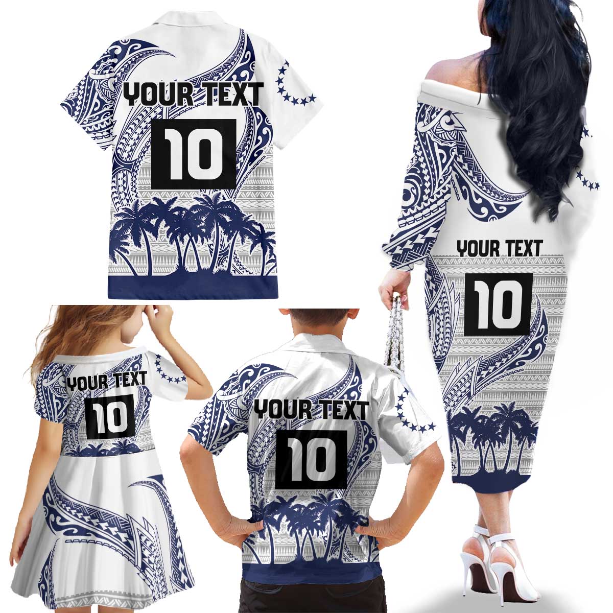 Cook Islands Marathon 2025-Pursuit in Paradise Family Matching Off The Shoulder Long Sleeve Dress and Hawaiian Shirt Blue Color