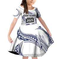 Cook Islands Marathon 2025-Pursuit in Paradise Family Matching Off Shoulder Short Dress and Hawaiian Shirt Blue Color