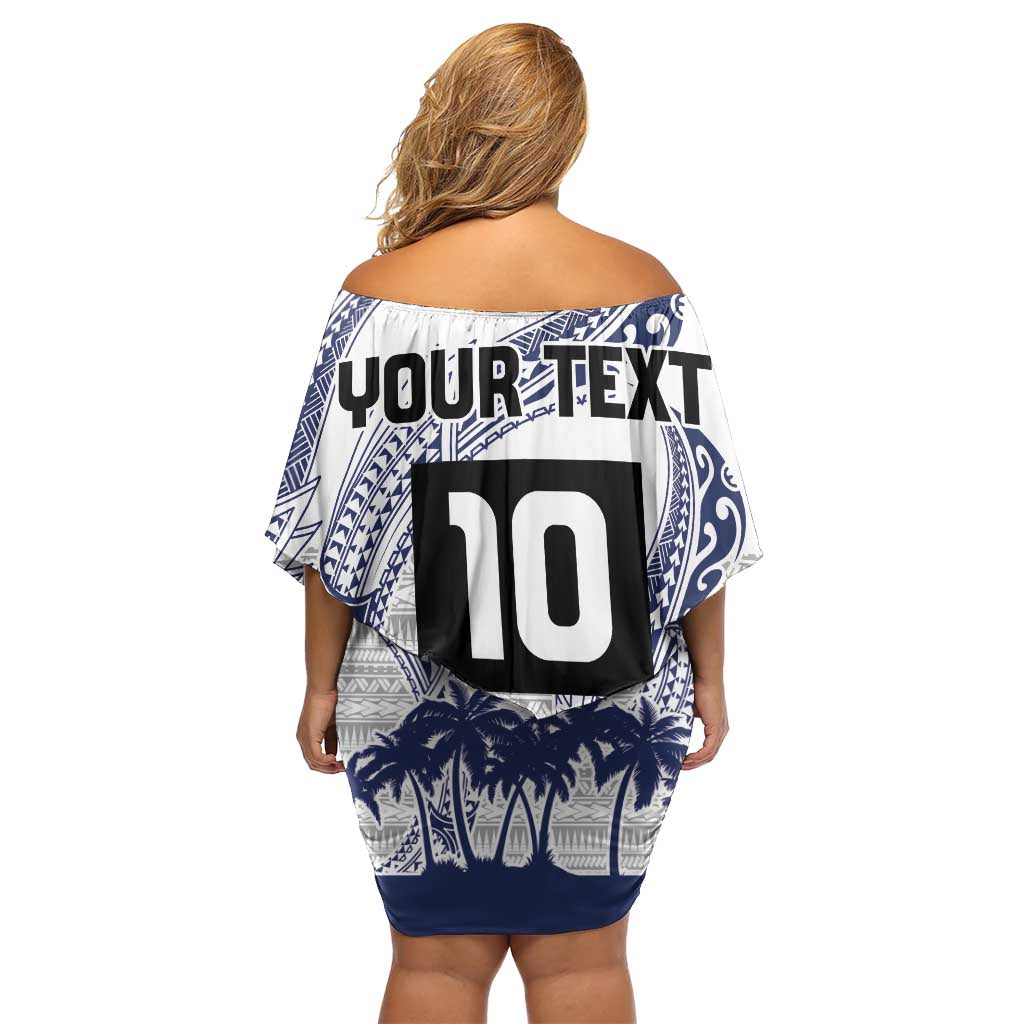 Cook Islands Marathon 2025-Pursuit in Paradise Family Matching Off Shoulder Short Dress and Hawaiian Shirt Blue Color