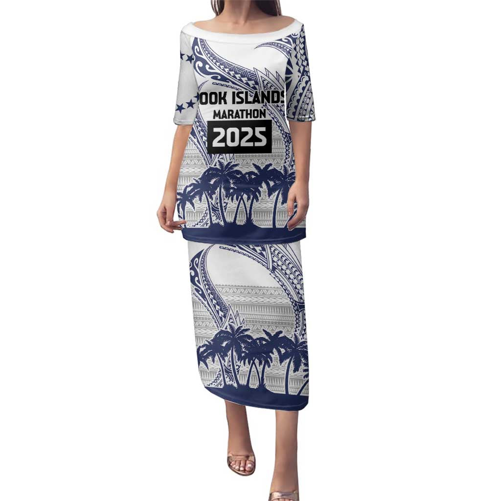 Cook Islands Marathon 2025-Pursuit in Paradise Family Matching Puletasi and Hawaiian Shirt Blue Color