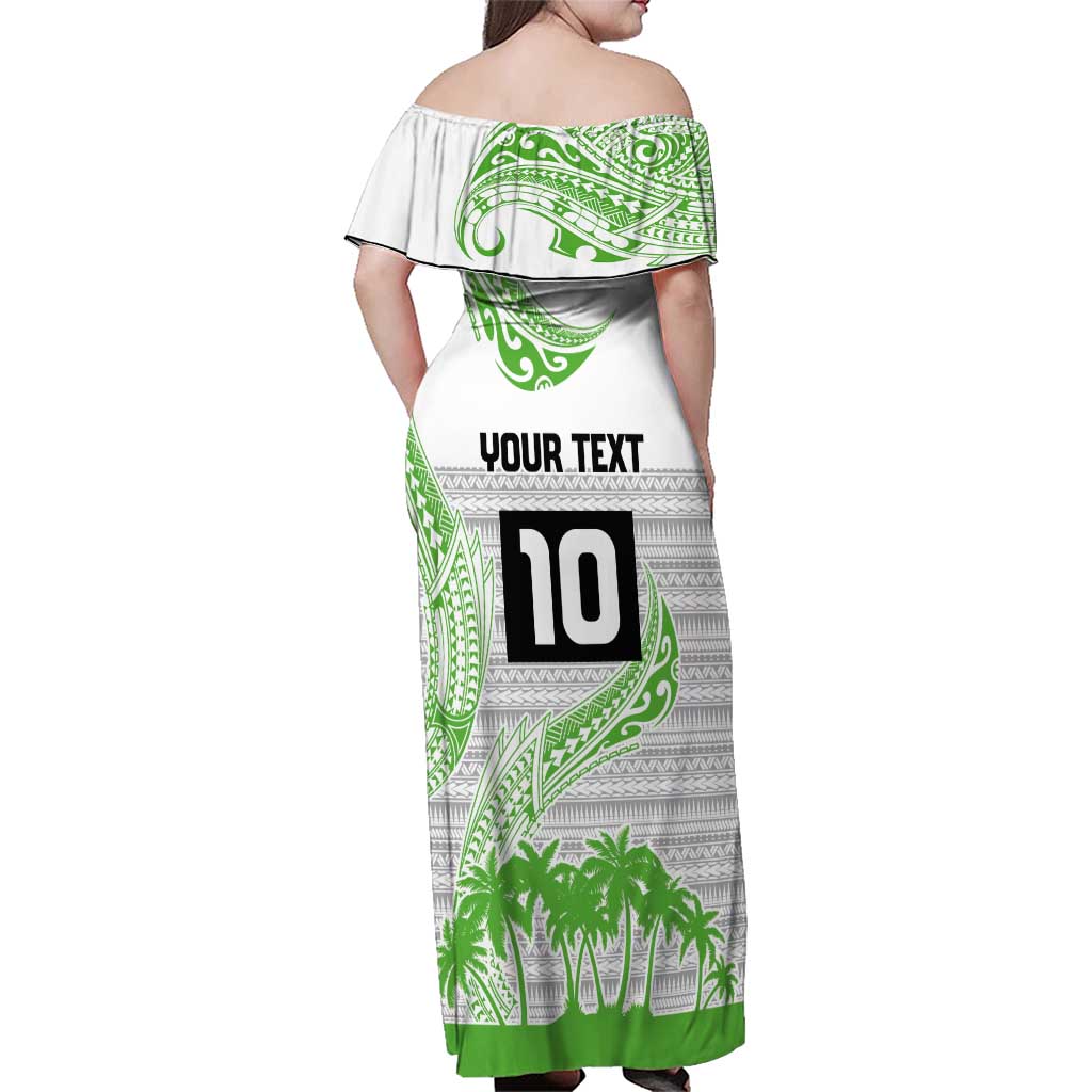 Cook Islands Marathon 2025-Pursuit in Paradise Family Matching Off Shoulder Maxi Dress and Hawaiian Shirt Green Color