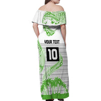 Cook Islands Marathon 2025-Pursuit in Paradise Family Matching Off Shoulder Maxi Dress and Hawaiian Shirt Green Color