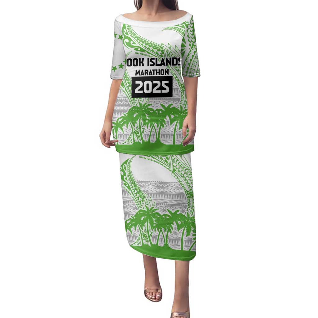 Cook Islands Marathon 2025-Pursuit in Paradise Family Matching Puletasi and Hawaiian Shirt Green Color