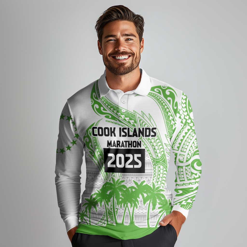 Cook Islands Marathon 2025-Pursuit in Paradise Long Sleeve Polo Shirt Green Color
