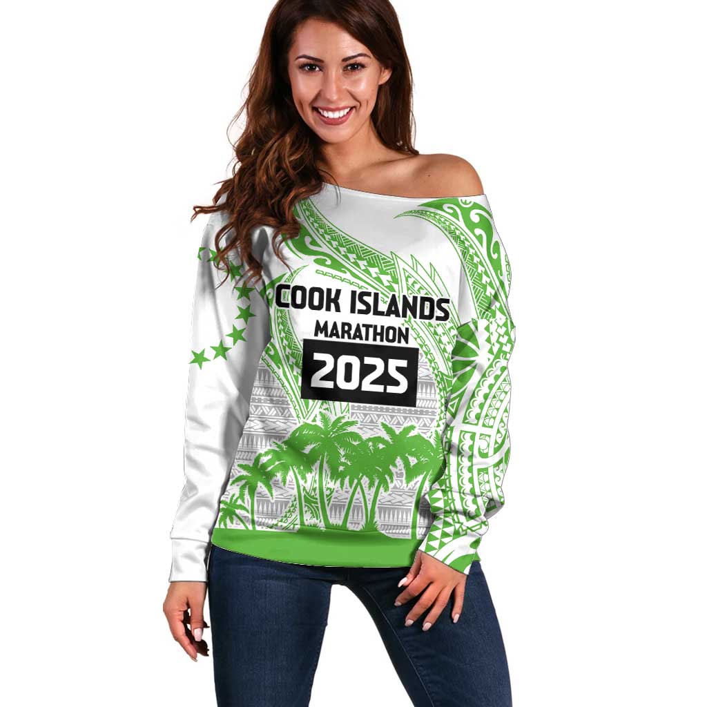 Cook Islands Marathon 2025-Pursuit in Paradise Off Shoulder Sweater Green Color