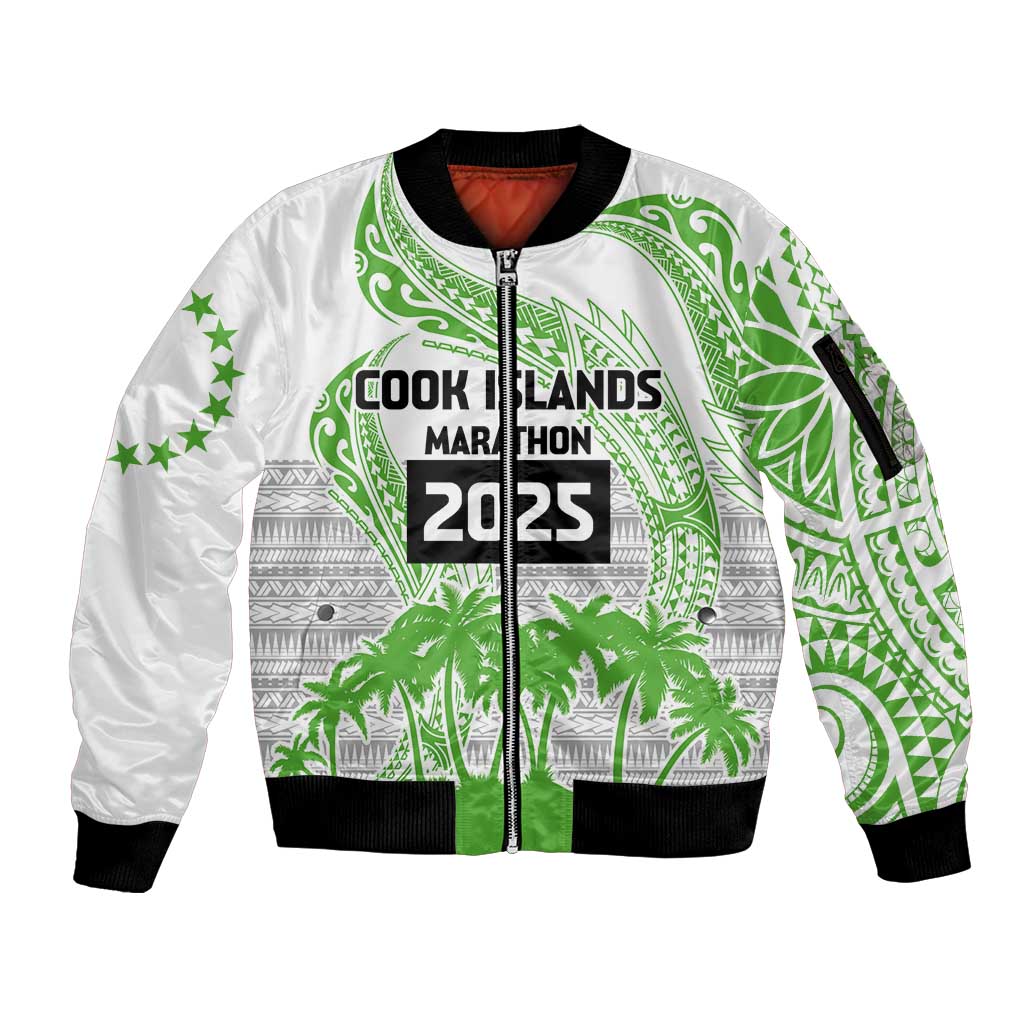 Cook Islands Marathon 2025-Pursuit in Paradise Sleeve Zip Bomber Jacket Green Color