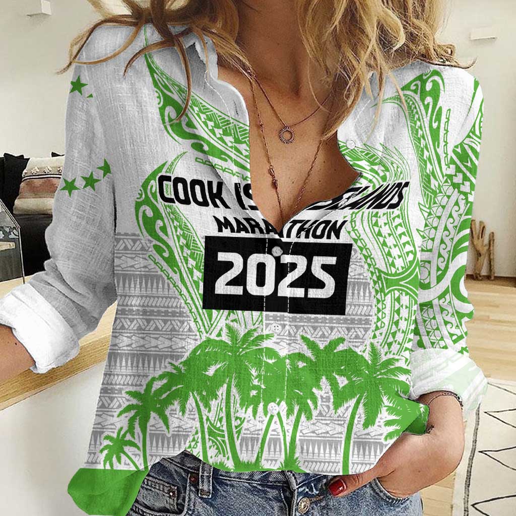 Cook Islands Marathon 2025-Pursuit in Paradise Women Casual Shirt Green Color