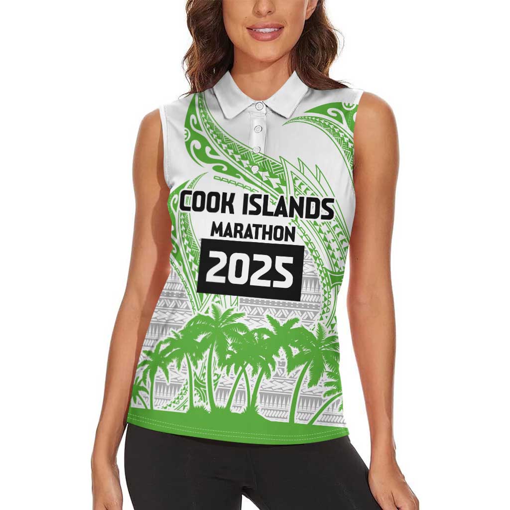 Cook Islands Marathon 2025-Pursuit in Paradise Women Sleeveless Polo Shirt Green Color