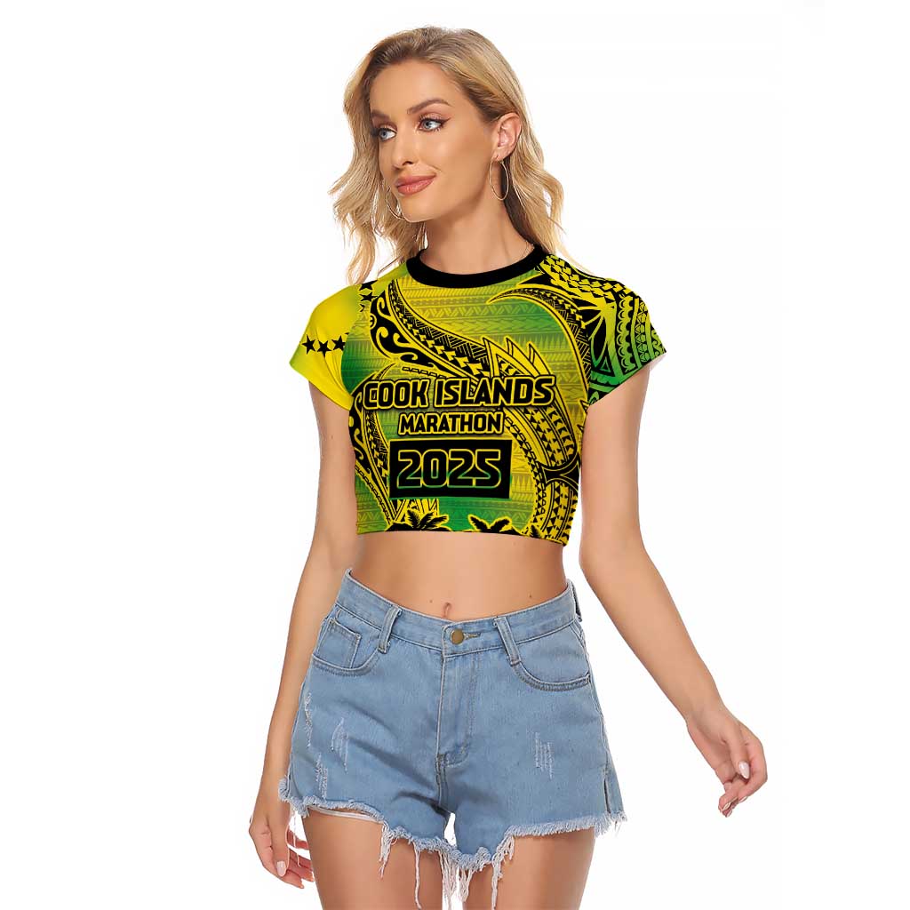 Cook Islands Marathon 2025-Pursuit in Paradise Raglan Cropped T Shirt Special Edition LT03 Female Yellow-Green - Polynesian Pride