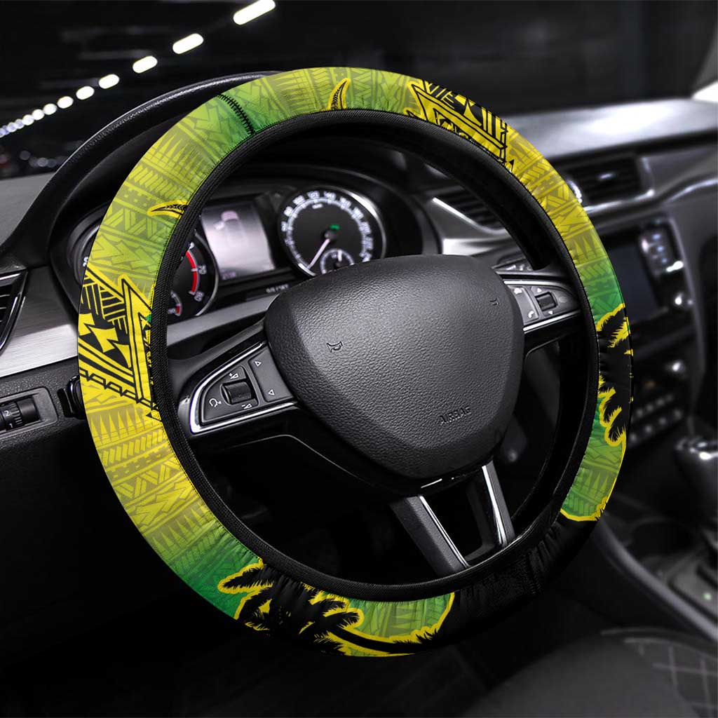 Cook Islands Marathon 2025-Pursuit in Paradise Steering Wheel Cover Special Edition LT03 Universal Fit Yellow-Green - Polynesian Pride