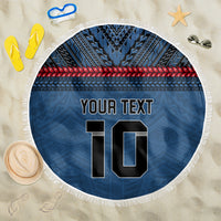 Custom Toa Samoa Rugby Beach Blanket Samoan Warrior Ula Fala Tribal Pattern LT03 One Size 150cm Blue - Polynesian Pride