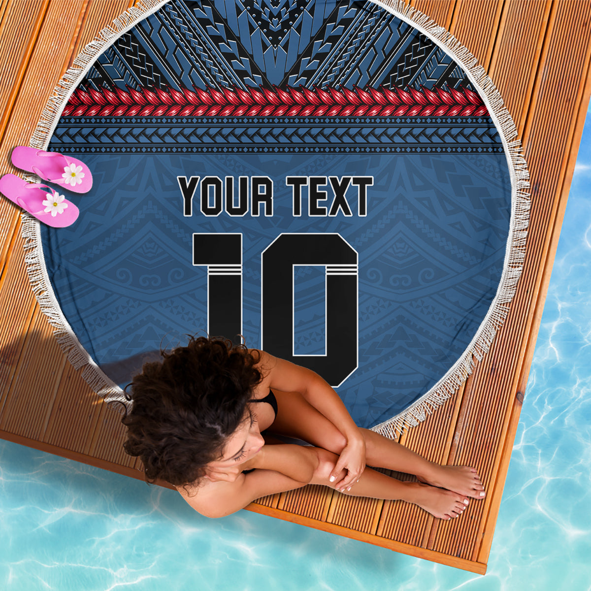 Custom Toa Samoa Rugby Beach Blanket Samoan Warrior Ula Fala Tribal Pattern LT03 - Polynesian Pride