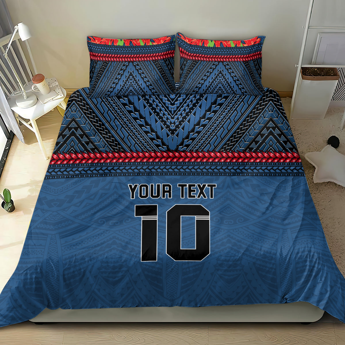Custom Toa Samoa Rugby Bedding Set Samoan Warrior Ula Fala Tribal Pattern