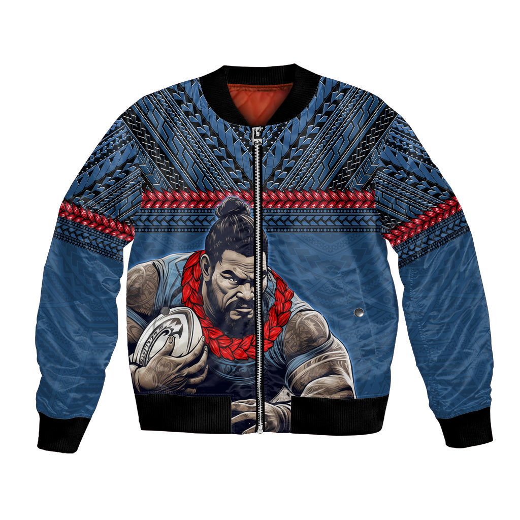 Custom Toa Samoa Rugby Bomber Jacket Samoan Warrior Ula Fala Tribal Pattern LT03