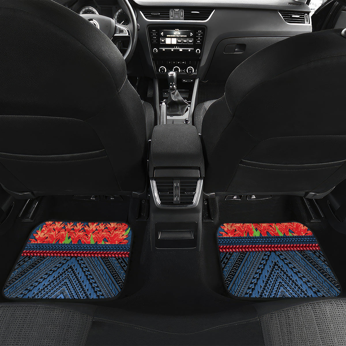 Custom Toa Samoa Rugby Car Mats Samoan Warrior Ula Fala Tribal Pattern LT03 Set 2pcs - Back Blue - Polynesian Pride