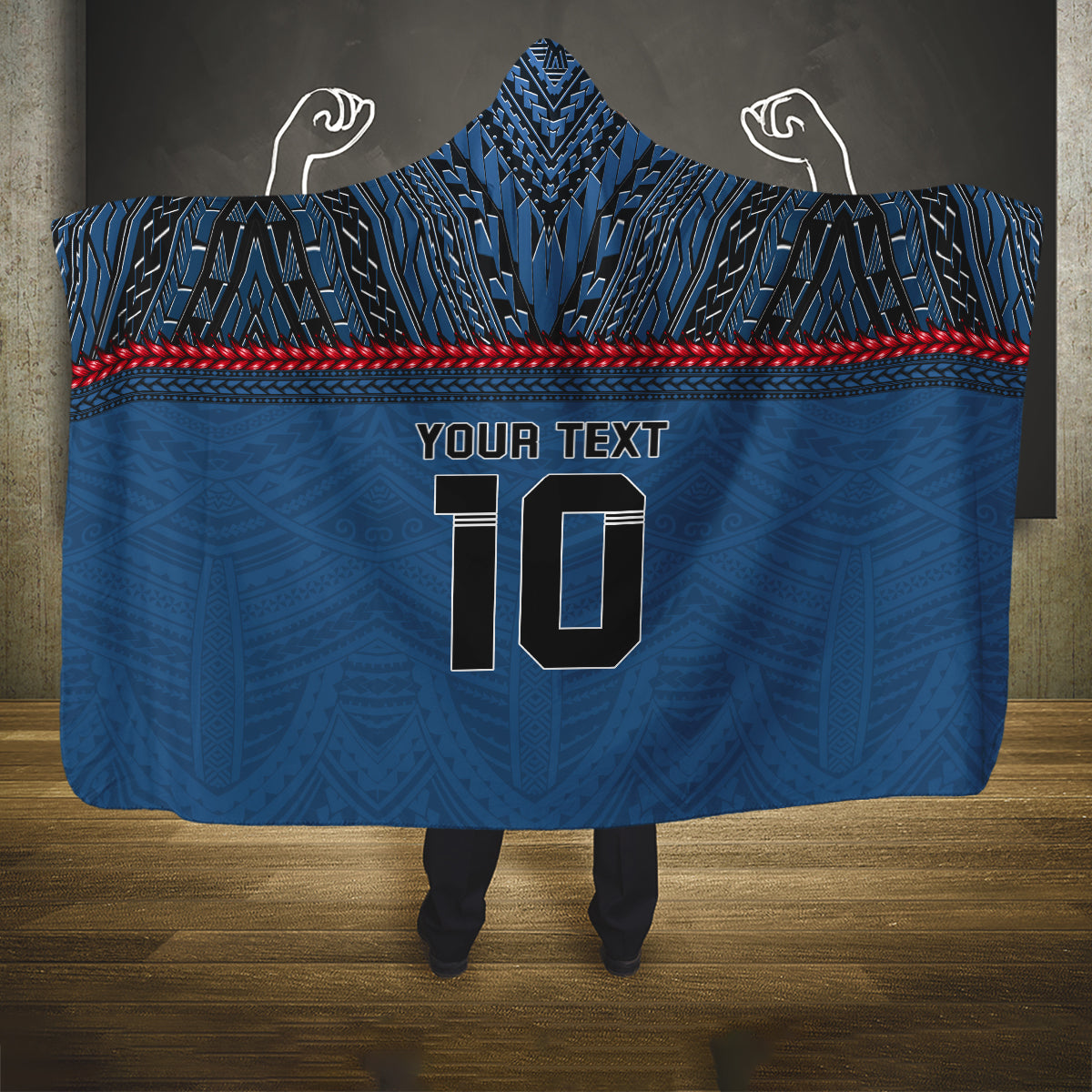 Custom Toa Samoa Rugby Hooded Blanket Samoan Warrior Ula Fala Tribal Pattern LT03 One Size Blue - Polynesian Pride