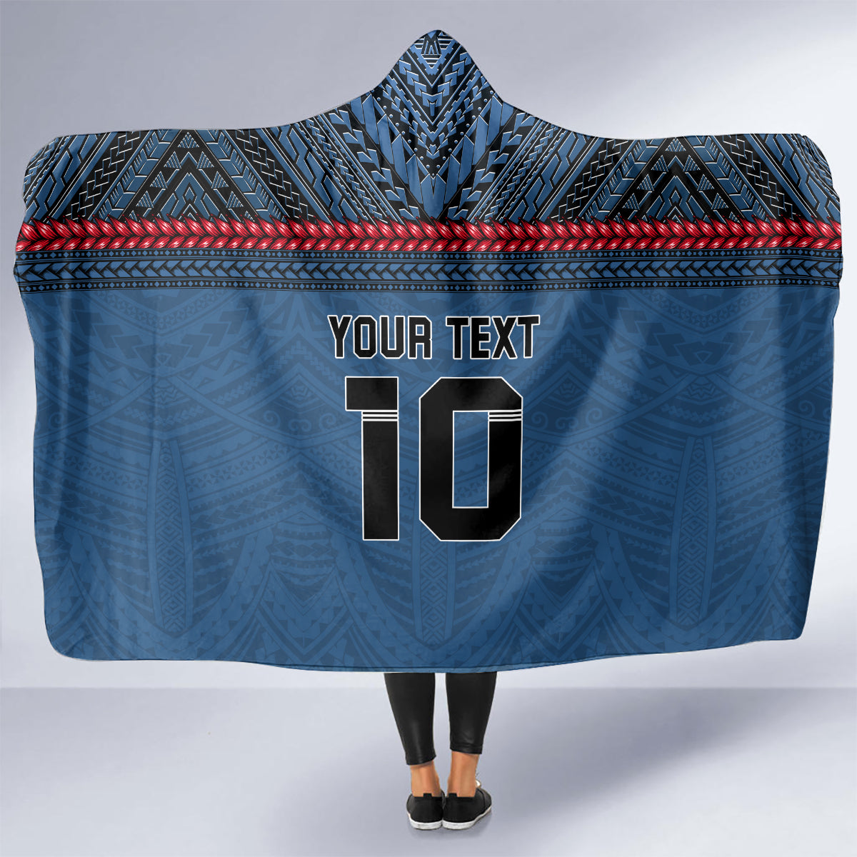 Custom Toa Samoa Rugby Hooded Blanket Samoan Warrior Ula Fala Tribal Pattern LT03 - Polynesian Pride