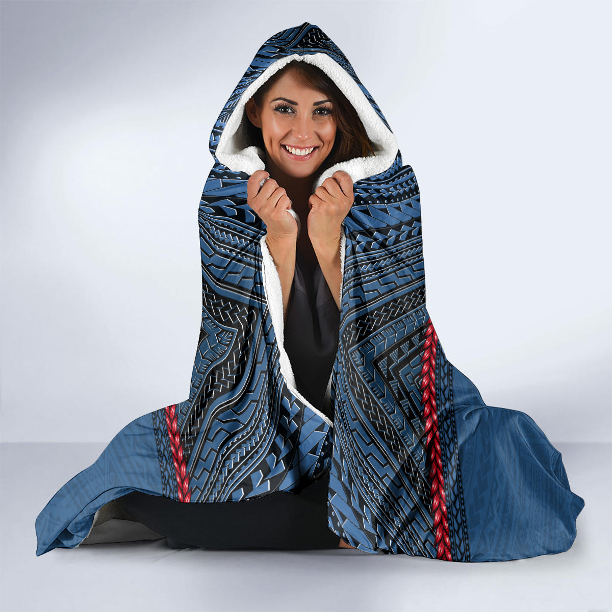 Custom Toa Samoa Rugby Hooded Blanket Samoan Warrior Ula Fala Tribal Pattern LT03 - Polynesian Pride