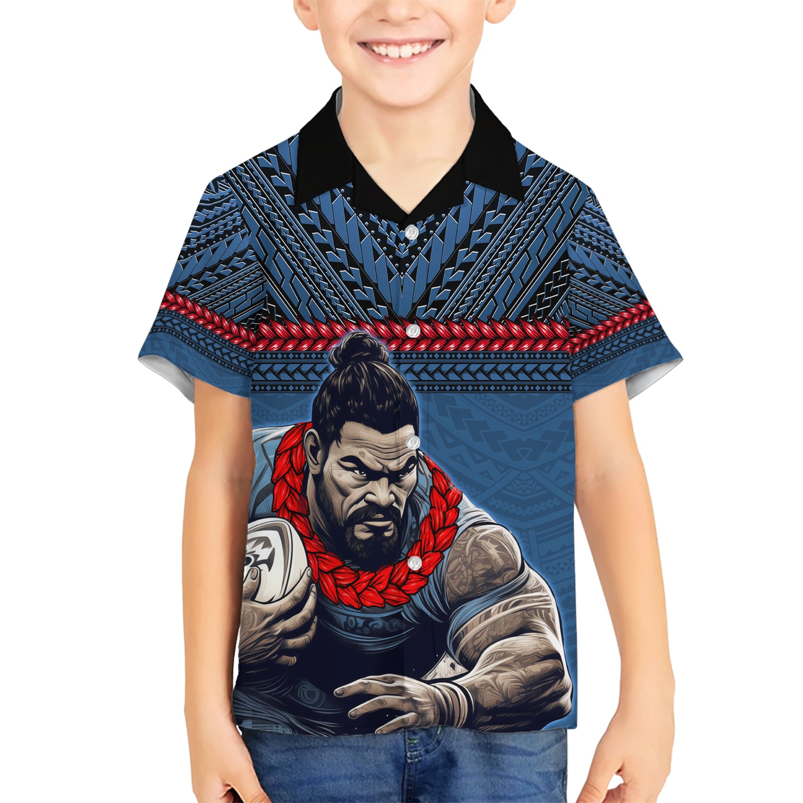 Custom Toa Samoa Rugby Kid Hawaiian Shirt Samoan Warrior Ula Fala Tribal Pattern LT03