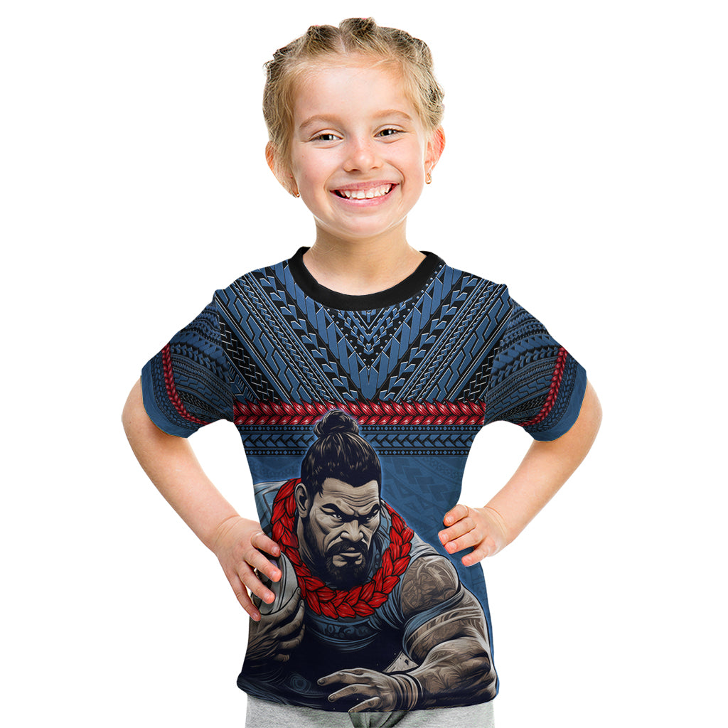 Custom Toa Samoa Rugby Kid T Shirt Samoan Warrior Ula Fala Tribal Pattern LT03