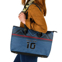 Custom Toa Samoa Rugby Leather Tote Bag Samoan Warrior Ula Fala Tribal Pattern LT03 Blue - Polynesian Pride