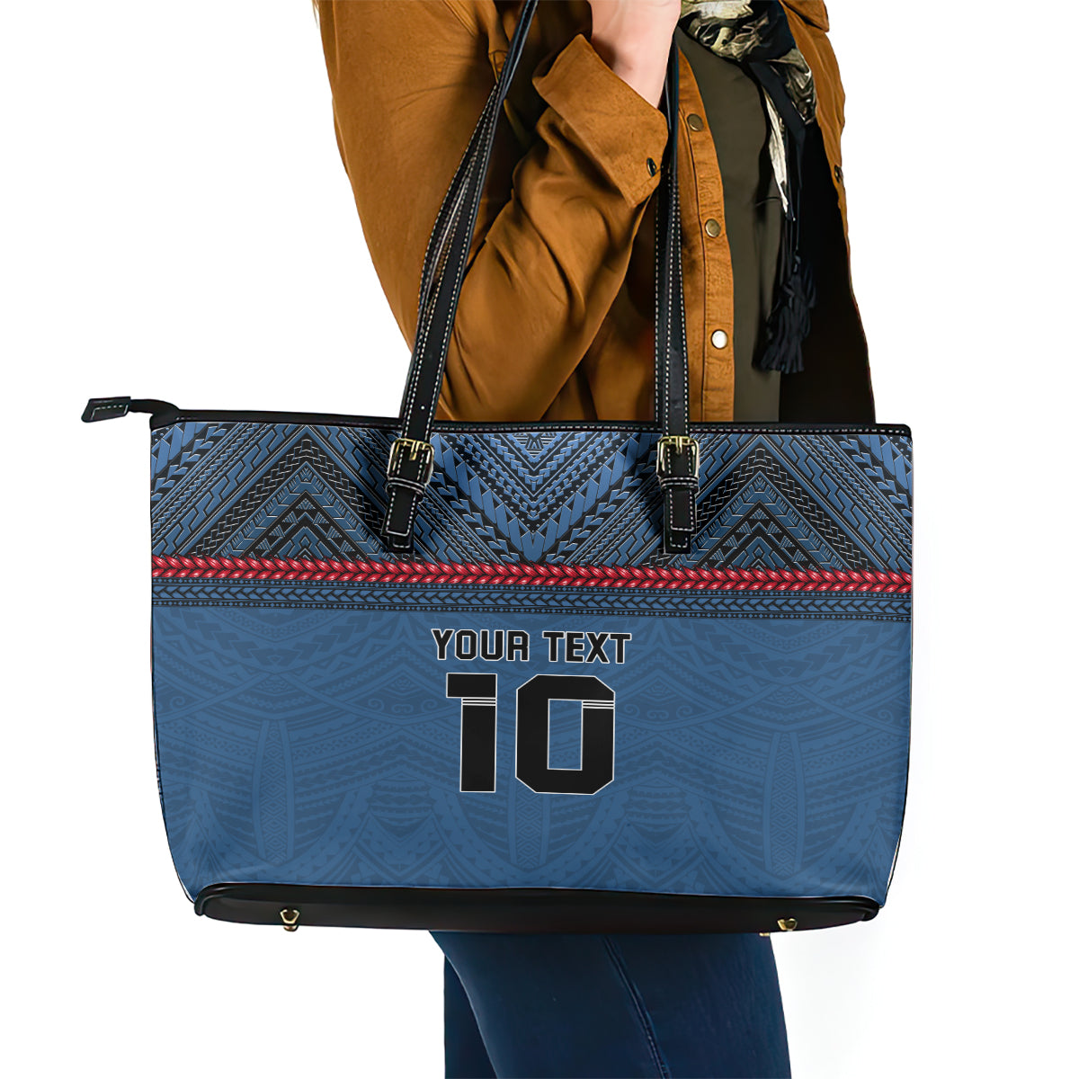 Custom Toa Samoa Rugby Leather Tote Bag Samoan Warrior Ula Fala Tribal Pattern LT03 - Polynesian Pride