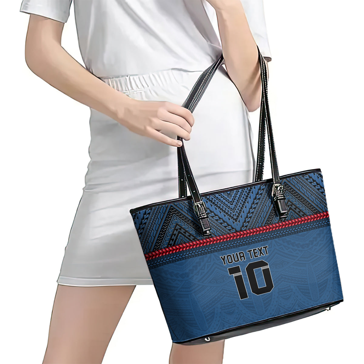 Custom Toa Samoa Rugby Leather Tote Bag Samoan Warrior Ula Fala Tribal Pattern LT03 - Polynesian Pride
