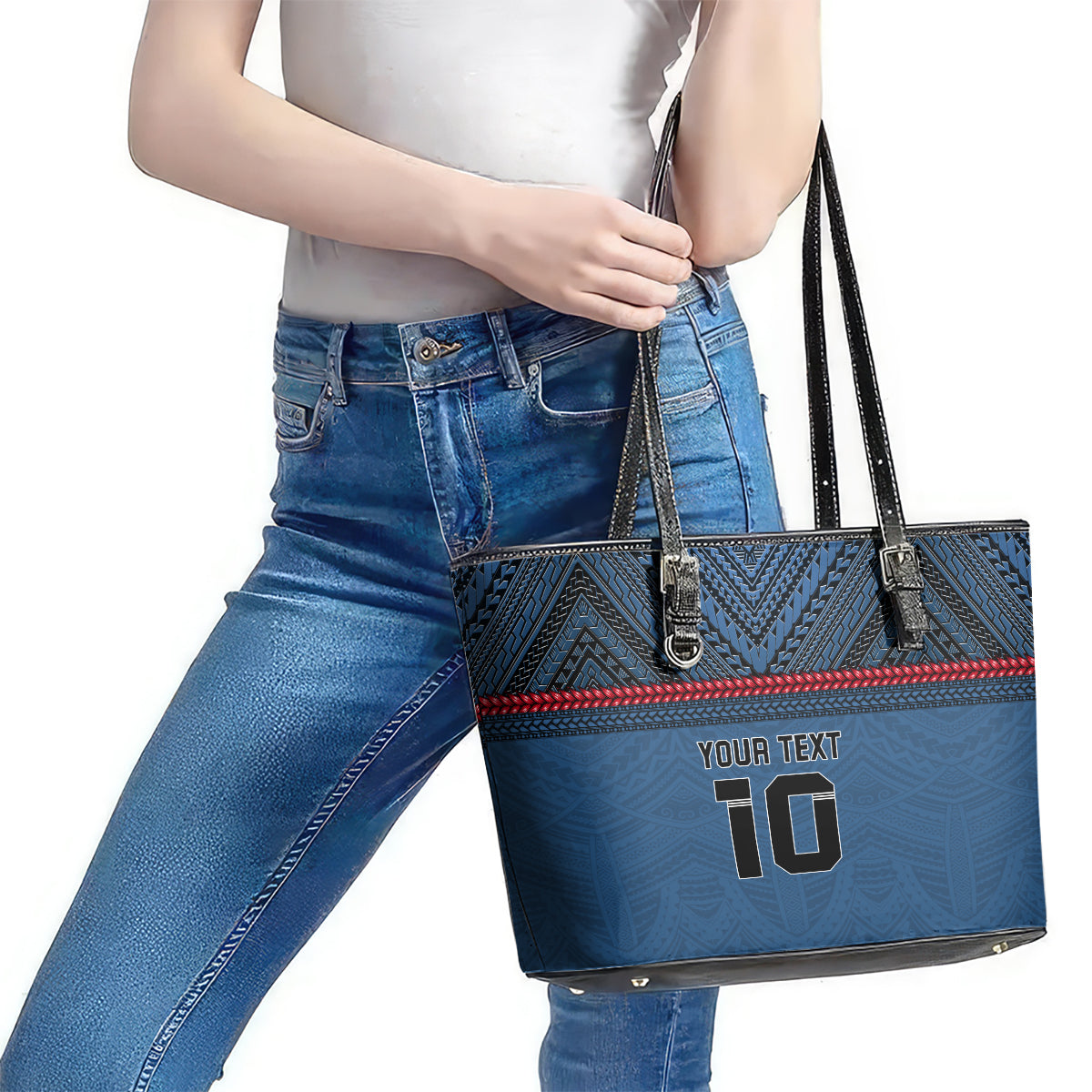 Custom Toa Samoa Rugby Leather Tote Bag Samoan Warrior Ula Fala Tribal Pattern LT03 - Polynesian Pride