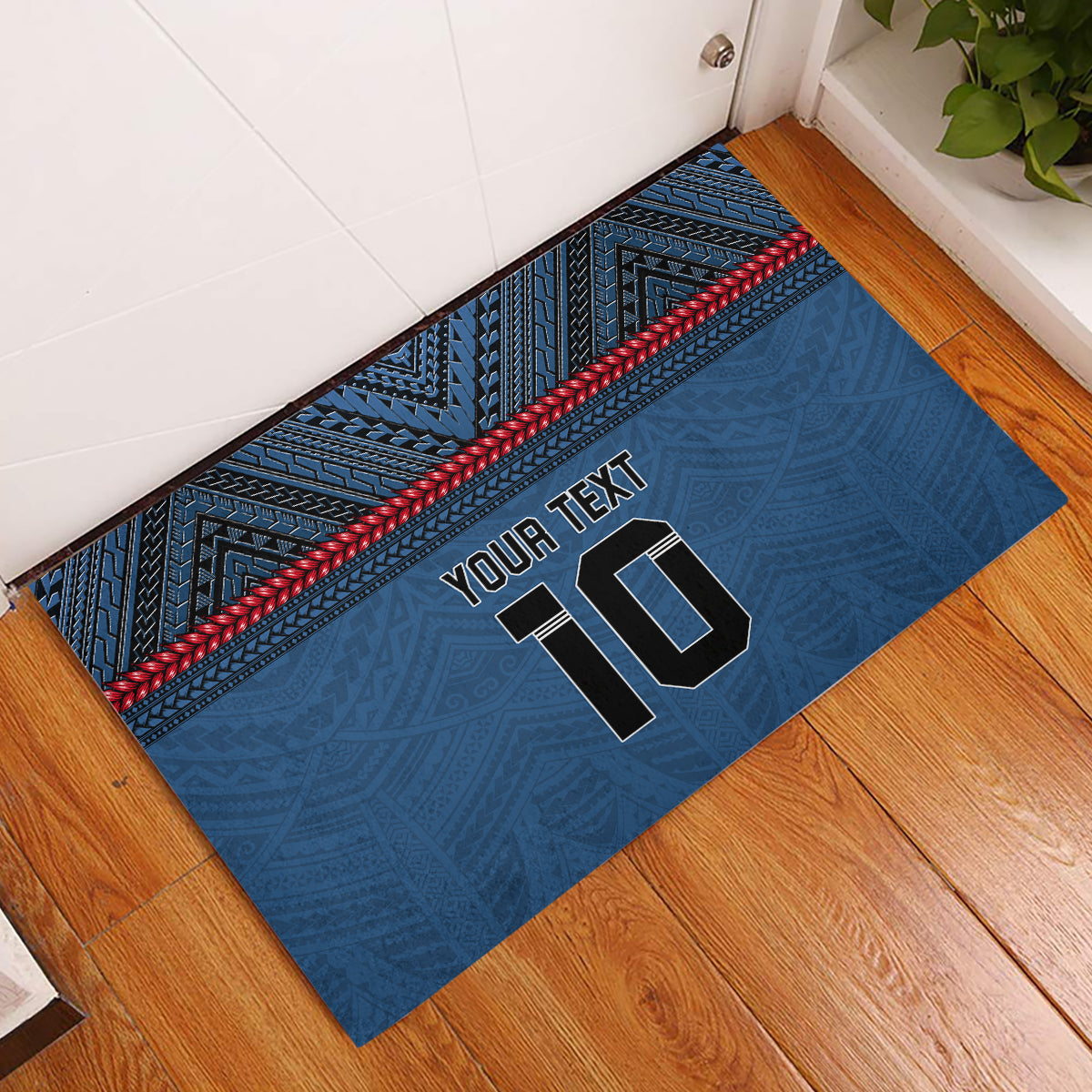 Custom Toa Samoa Rugby Rubber Doormat Samoan Warrior Ula Fala Tribal Pattern LT03 Blue - Polynesian Pride