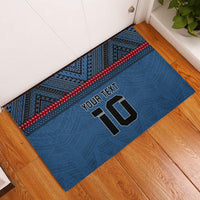 Custom Toa Samoa Rugby Rubber Doormat Samoan Warrior Ula Fala Tribal Pattern LT03 Blue - Polynesian Pride
