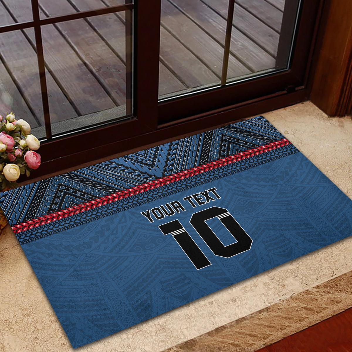 Custom Toa Samoa Rugby Rubber Doormat Samoan Warrior Ula Fala Tribal Pattern LT03 - Polynesian Pride