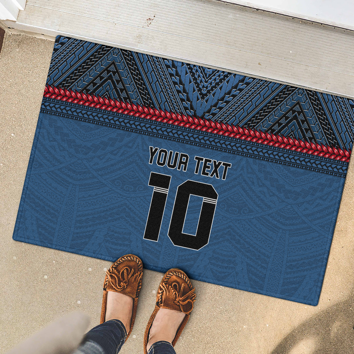 Custom Toa Samoa Rugby Rubber Doormat Samoan Warrior Ula Fala Tribal Pattern LT03 - Polynesian Pride