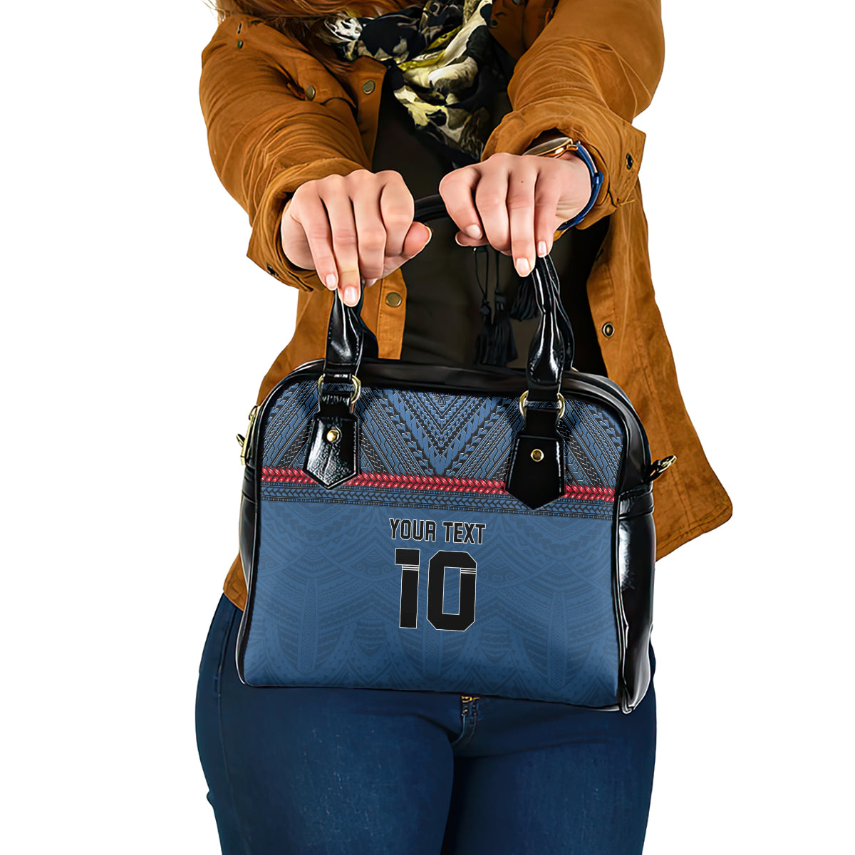 Custom Toa Samoa Rugby Shoulder Handbag Samoan Warrior Ula Fala Tribal Pattern LT03 One Size Blue - Polynesian Pride
