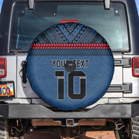 Custom Toa Samoa Rugby Spare Tire Cover Samoan Warrior Ula Fala Tribal Pattern LT03 Blue - Polynesian Pride