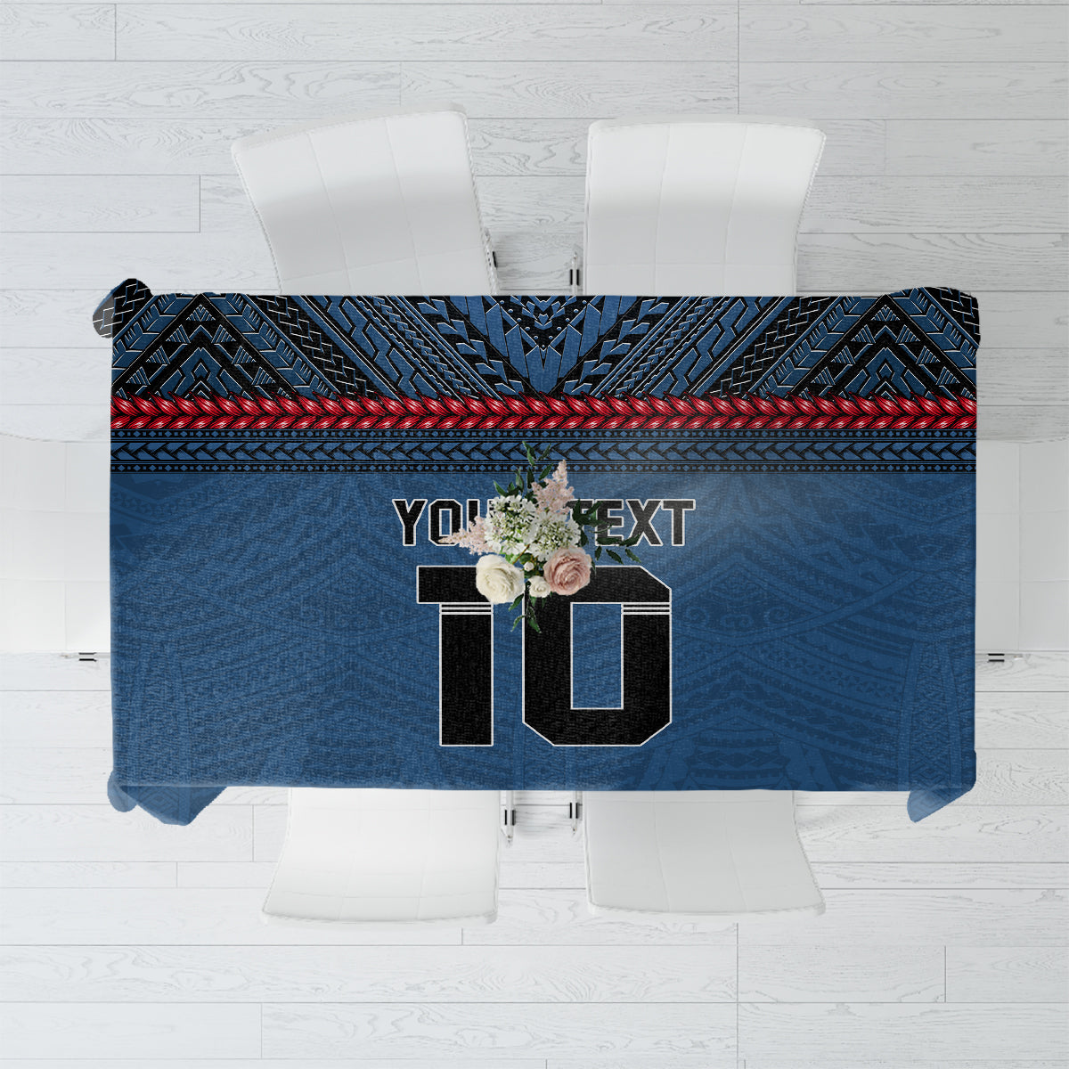 Custom Toa Samoa Rugby Tablecloth Samoan Warrior Ula Fala Tribal Pattern LT03 Blue - Polynesian Pride