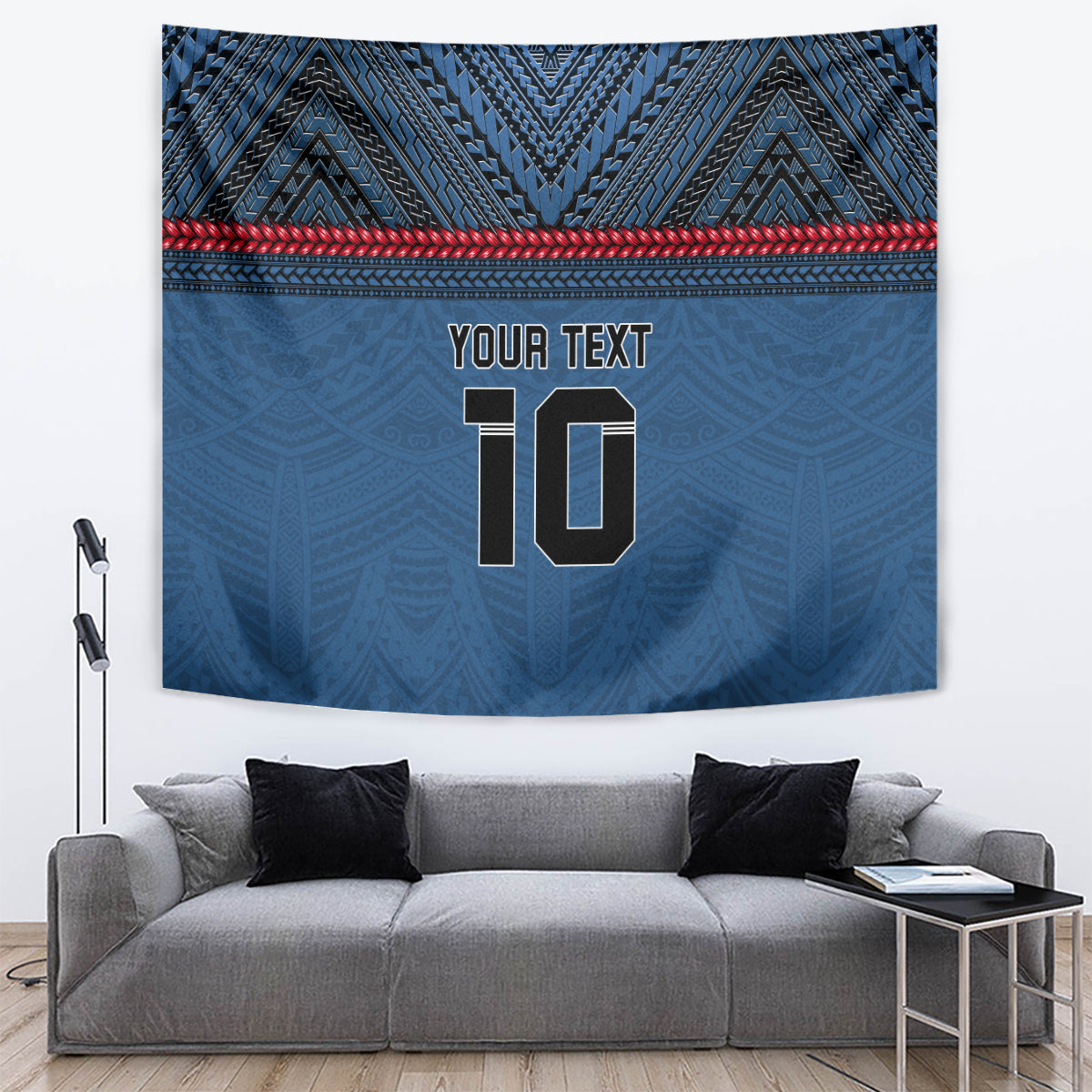 Custom Toa Samoa Rugby Tapestry Samoan Warrior Ula Fala Tribal Pattern LT03 Blue - Polynesian Pride