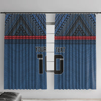 Custom Toa Samoa Rugby Window Curtain Samoan Warrior Ula Fala Tribal Pattern LT03 With Hooks Blue - Polynesian Pride