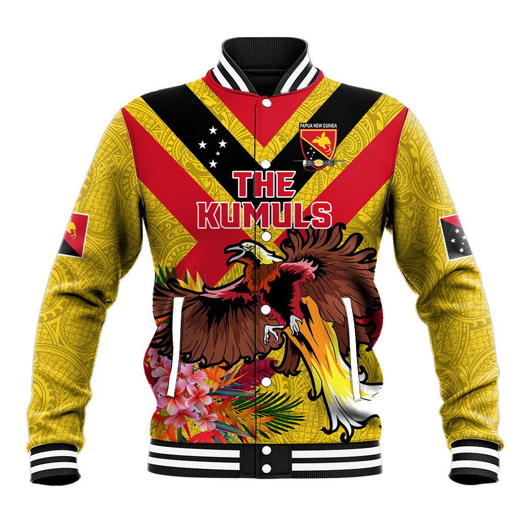 Custom Papua New Guinea Rugby Baseball Jacket Bird of Paradise and Hibiscus Polynesian Pattern Yellow Color LT03 Unisex Yellow - Polynesian Pride