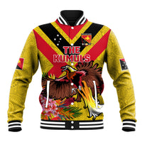 Custom Papua New Guinea Rugby Baseball Jacket Bird of Paradise and Hibiscus Polynesian Pattern Yellow Color LT03 Unisex Yellow - Polynesian Pride